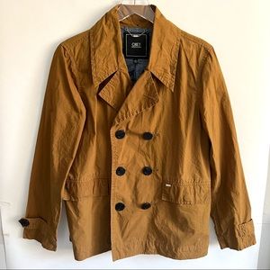 Obey Propaganda Women’s Peacoat Jacket M Rust Brown Double Breasted Lightweight